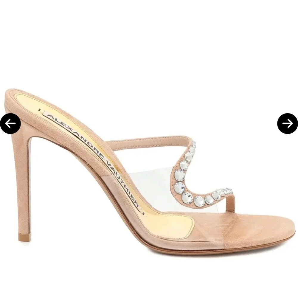 Alexandre Vauthier Tan Suede Crystal PVC Amber Sandals‎ Mules Heel 39 NWOB